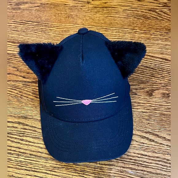 Claire's Black Cat Trucker/Baseball cap w/ furry cat ears and adjustable back - Picture 1 of 3